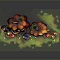 Halloween Decorative Setup Featuring Jack O Lanterns Candles Frog And Foliage Elements