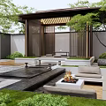 Traditional Chinese Courtyard Garden Design With Pavilion Trees Stone Pillars Stone Pathway And Fire Pit