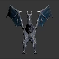 Detailed 3D Mythical Dragon Model with Silver Body Blue Wings and Horned Head