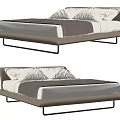 Modern Double Bed With Leather Frame Metal Support White Mattress And Pillows