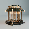 Elegant Gold And Black Pavilion Structure With Decorative Columns And Dome Design 3d model