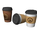 Takeaway Coffee Cups With Black Lids And Paper Sleeves Brown White Design