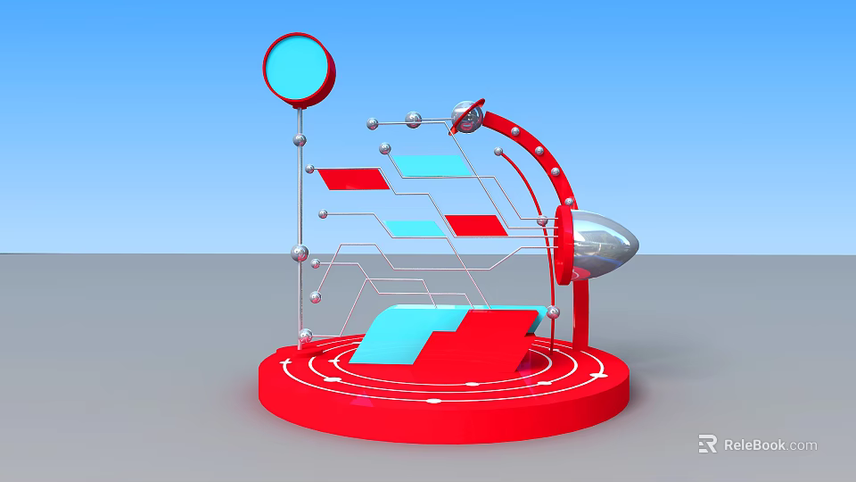Modern Art Installation With Red Circular Base Blue Circle And Geometric Elements 3d model