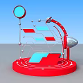 Modern Art Installation With Red Circular Base Blue Circle And Geometric Elements 3d model