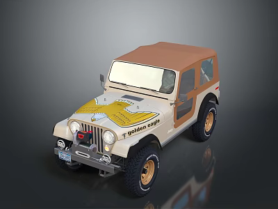 Beige Jeep Prism Cruise With Brown Top Yellow Eagle Graphic Black Tires Gold Rims 3d model