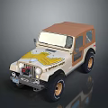 Beige Jeep Prism Cruise With Brown Top Yellow Eagle Graphic Black Tires Gold Rims