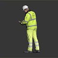 A Man In High Visibility Yellow Vest And White Hard Hat Using Smartphone