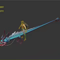Detailed Blue Dragon With Riding Character And Long Body In Gray Background