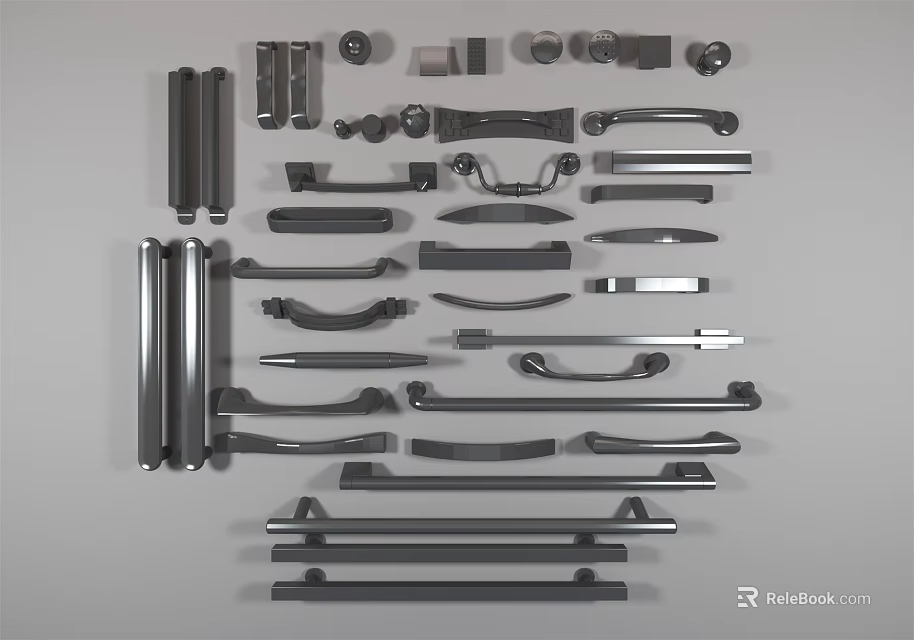 Various Door Handles With Different Styles And Designs Collection 3d model 