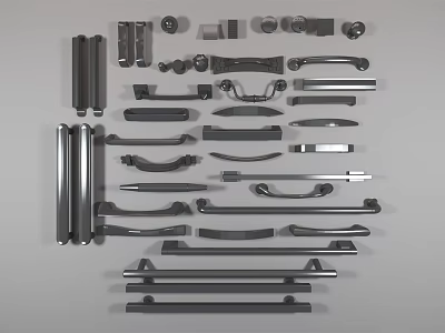 Various Door Handles With Different Styles And Designs Collection 3d model