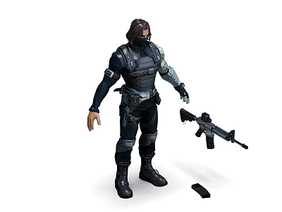 Game Movie Character Wearing Tactical Gear With Assault Rifle And Mask 3d model