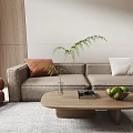Quiet Double Sofa Single Sofa Background Wall Coffee Table 3d model