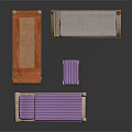Wooden Table And Benches Set With Gold Legs Purple Gray Striped Cushions