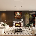 Modern Warm Luxury Living Room With Marble Fireplace And Cozy Stylish Upscale Interior Furnishings