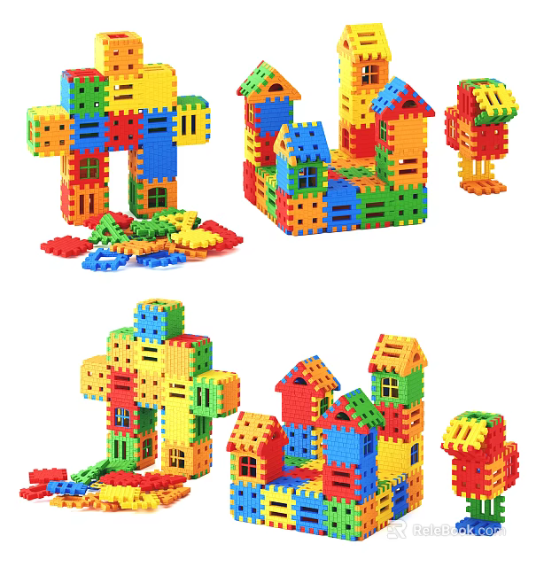 Colorful Building Blocks with Various Creative Structures for Kids Educational Play 3d model 