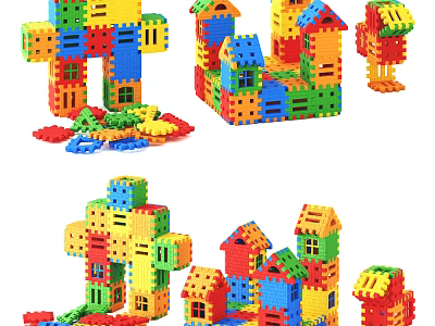 Colorful Building Blocks with Various Creative Structures for Kids Educational Play 3d model