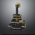 Antique Cast Iron Stove With Multi Tiered Structure Chimney Pipe And Brass Decorative Details