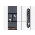 Gray And White Storage Cabinet With Open Shelves Drawers Books Decorations And Storage Boxes
