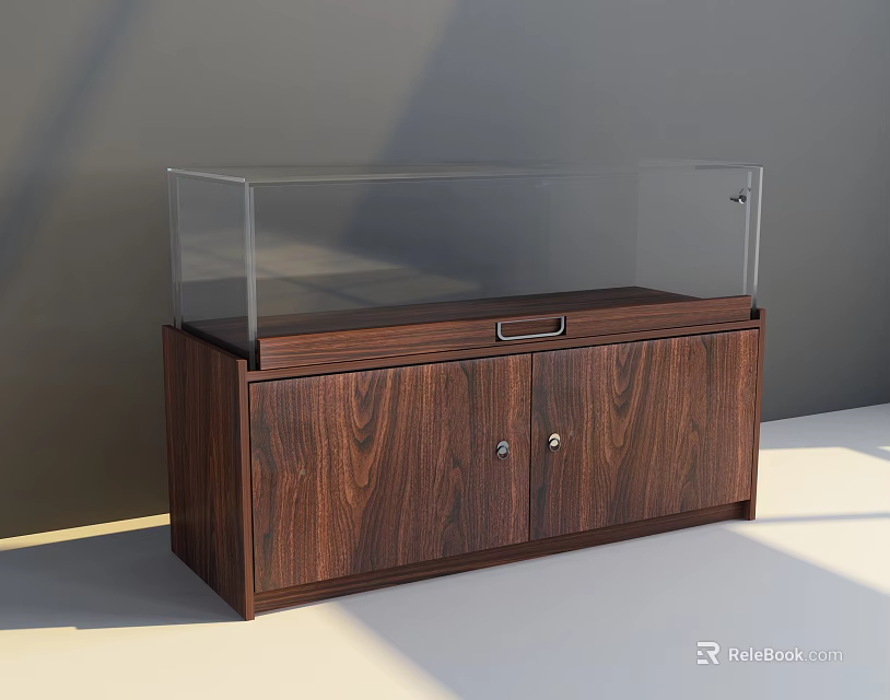 Wooden Display Cabinet With Transparent Glass Top And Storage Doors For Retail Product 3d model 