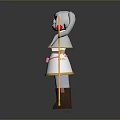 Cartoon Elf Character With Gray Long Hair Pointed Ears White Dress And Yellow Magic Staff