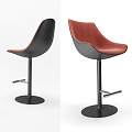 Modern Red and Black Bar Stools with Curved Backrest Round Metal Base and Footrest