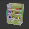 Green Modern Display Shelf With Transparent Door Multiple Shelves Displaying Various Products