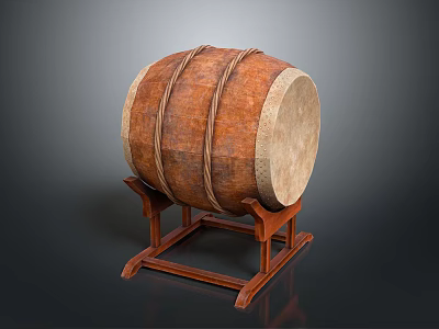 Traditional Household Wooden Drum on Wooden Stand with Wrapped Ropes and Natural Colored Drumhead 3d model