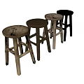 Set of Wooden Bar Stools with Light Medium Dark Wood and Black Color Variations