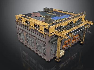 Industrial Equipment Module With Yellow Frame Piping System Crane Orange Tanks And Metal Panels 3d model