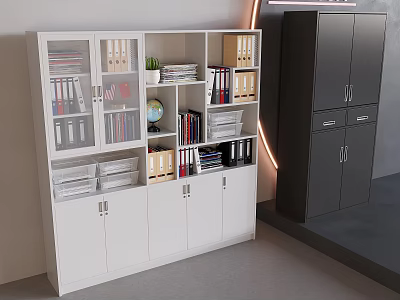 File Cabinet With Glass Doors Compartments And Closed Storage Modern Office Design 3d model