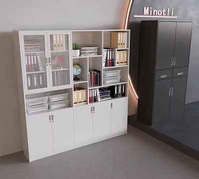 File Cabinet With Glass Doors Compartments And Closed Storage Modern Office Design 3d model