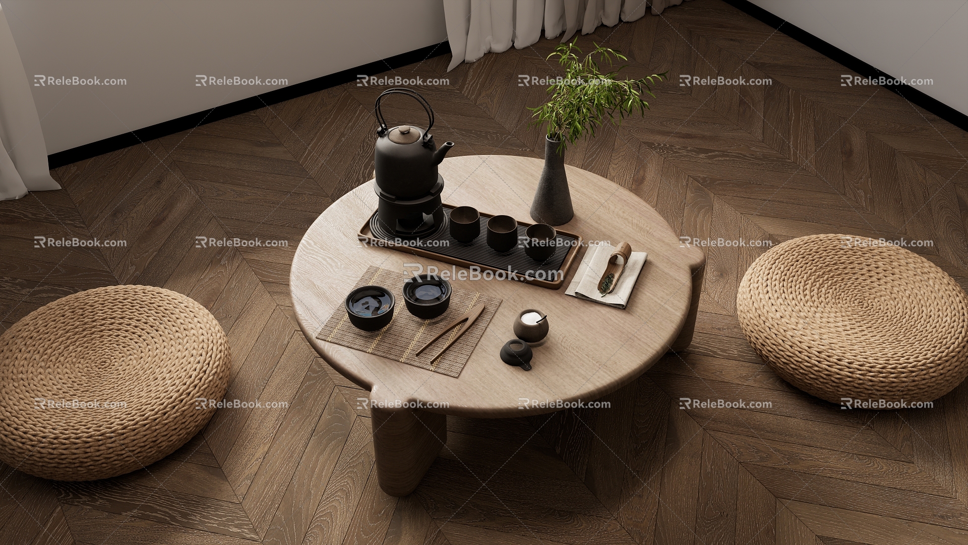 Japanese-style tatami tea table tatami tea table and chair combination 3d model