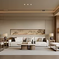 Song Style Living Room Sofa Coffee Table Combination Leisure Chair Sofa Stool Hanging Picture Floor Lamp Side Table 3d model
