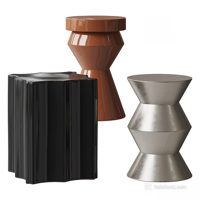 Modern Black Brown and Silver Side Tables Featuring Geometric Shapes and Unique Designs 3d model 