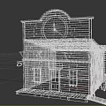 Western Style Building Model With Red Brick Wall Large Clock And Vintage Saloon Signs