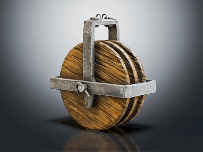 Heavy Duty Industrial Equipment Showcasing Wooden Wheels And Metal Frame Structure 3d model