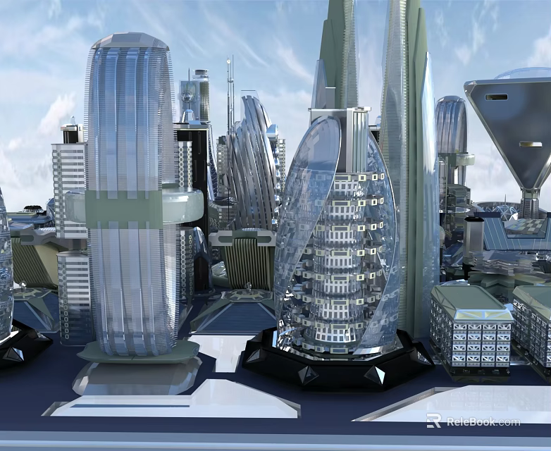 Futuristic City Aerial Planning With Modern Architectural Building Complex Design 3d model 