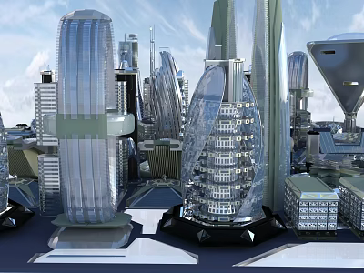 Futuristic City Aerial Planning With Modern Architectural Building Complex Design 3d model