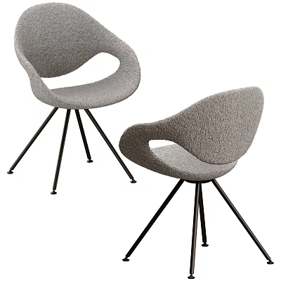 Modern Upholstered Dining Chairs With Curved Backrest And Black Metal Legs 3d model