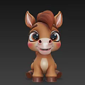 Cute Cartoon Style Brown Pony Sculpture Carving With Big Eyes And Sitting Pose
