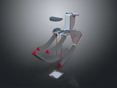 Mechanical Equipment With Curved Tracks Red Arrows And Support Structure 3d model