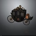 Ornate Black Carriage With Golden Decorations Red Chest Detailed Wheels And Royal Crest