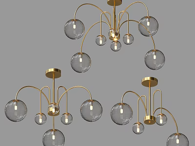 Elegant Modern Chandelier With Golden Metal Frame And Transparent Glass Balls 3d model