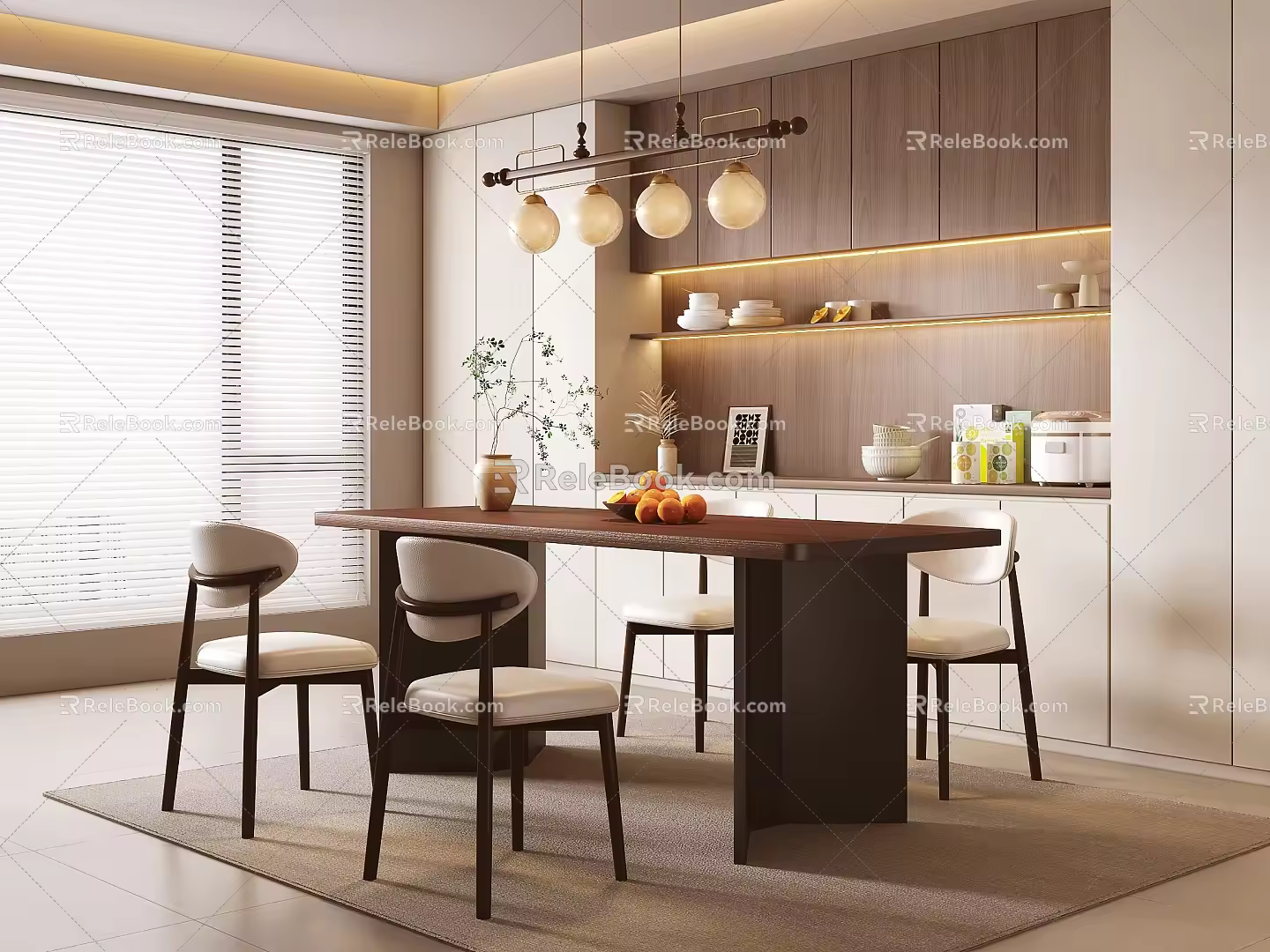 Middle-style dining tables and chairs 3d model