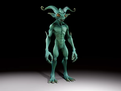 Game Movie Mythical Character With Green Skin Horned Head Slender Body And Sharp Claws 3d model
