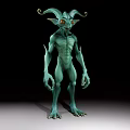 Game Movie Mythical Character With Green Skin Horned Head Slender Body And Sharp Claws