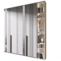 Modern White Wardrobe With Vertical Striped Double Doors And Adjacent Open Shelves With Decor