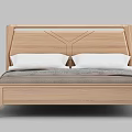 Wooden Double Bed With Stylish Headboard White Pillows And Gray Blanket