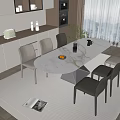 Modern Dining Table Set With Marble Top Beige Chairs Light Rug And Window View