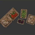 Wooden Storage Crates With Various Fresh Vegetables For Kitchen Use 3d model